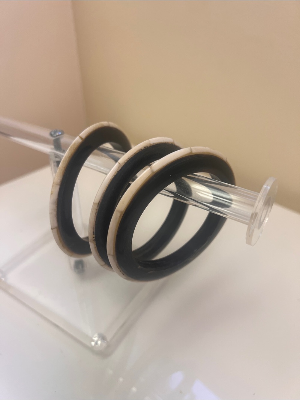 Black and Ivory Bangle Set - Retro Resin Stack
